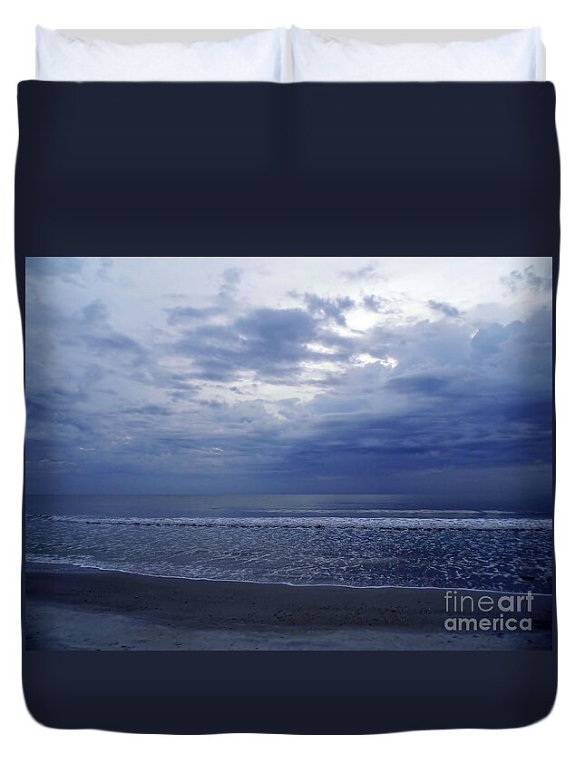 Sunrise Duvet Cover featuring the photograph Moody Blue Beach by D Hackett