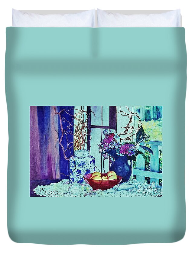 Cynthia Pride Watercolor Paintings Duvet Cover featuring the painting Moody Blues by Cynthia Pride