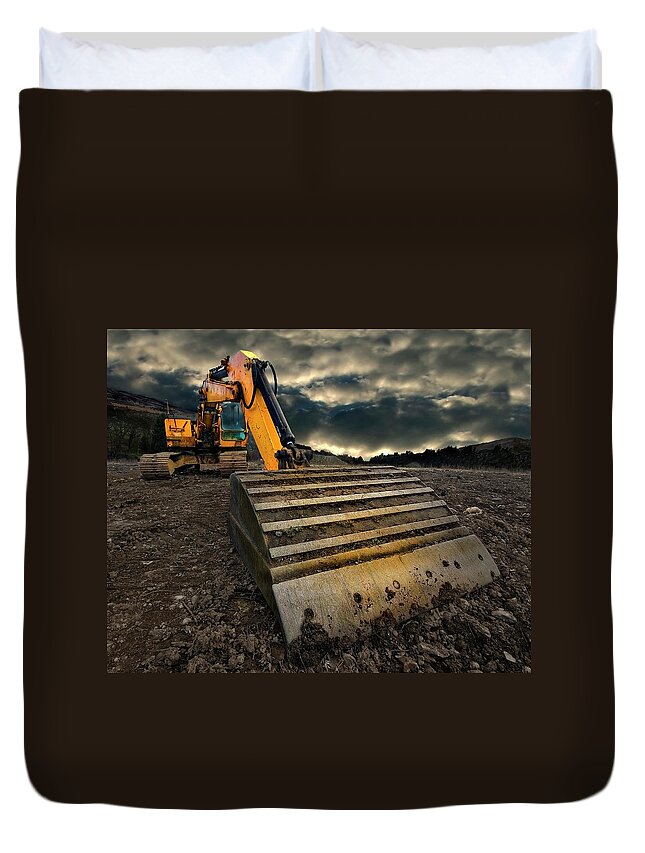 Activity Duvet Cover featuring the photograph Moody Excavator by Meirion Matthias