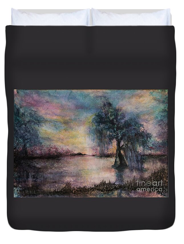 Landscape Duvet Cover featuring the painting Moody Moss by Francelle Theriot