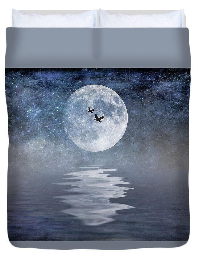 Space Duvet Cover featuring the photograph Moon and Sea by Cathy Kovarik