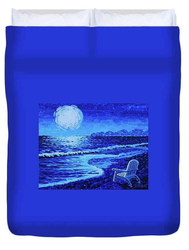 Moon Duvet Cover featuring the painting Moon Beach by Tommy Midyette