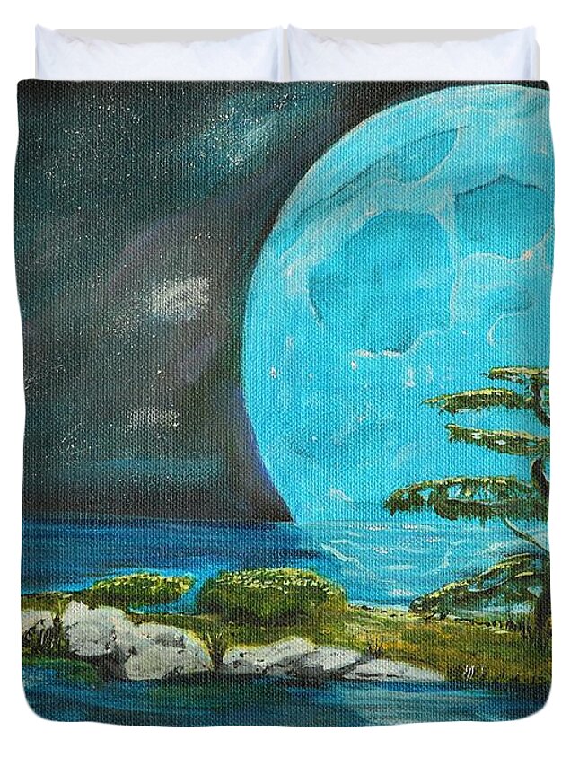 Blue Moon Duvet Cover featuring the painting Moon Light Dreams by David Bigelow