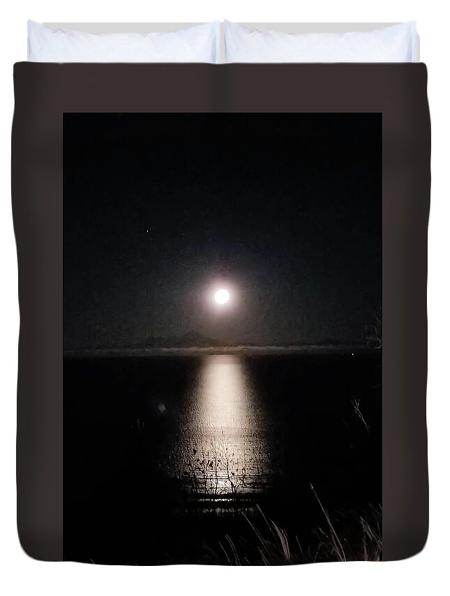 Alaska Duvet Cover featuring the photograph Moon on Ocean by Britten Adams