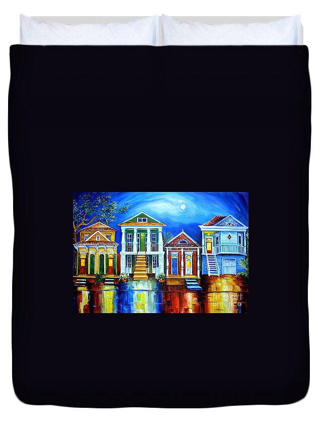 New Orleans Duvet Cover featuring the painting Moon Over New Orleans by Diane Millsap