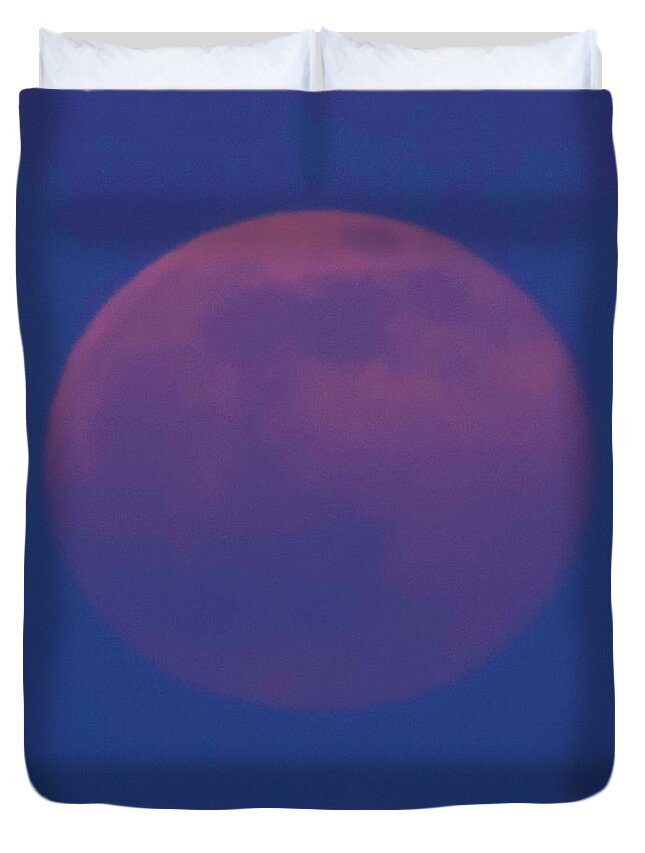 Moon Duvet Cover featuring the photograph Moon Rise Blue by Michael Nowotny