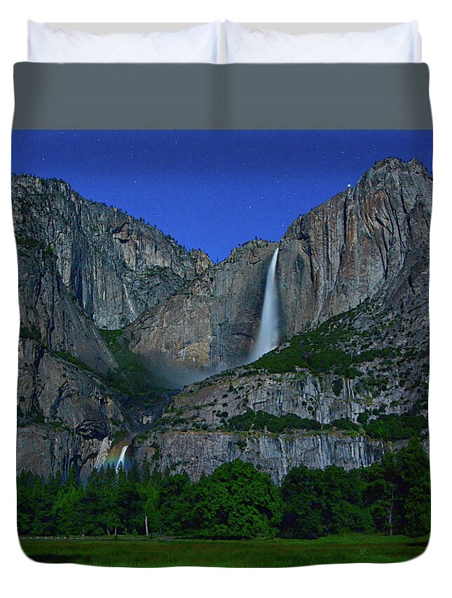 Yosemite Moonbow Duvet Cover featuring the photograph Moonbow Yosemite Falls by Raymond Salani III