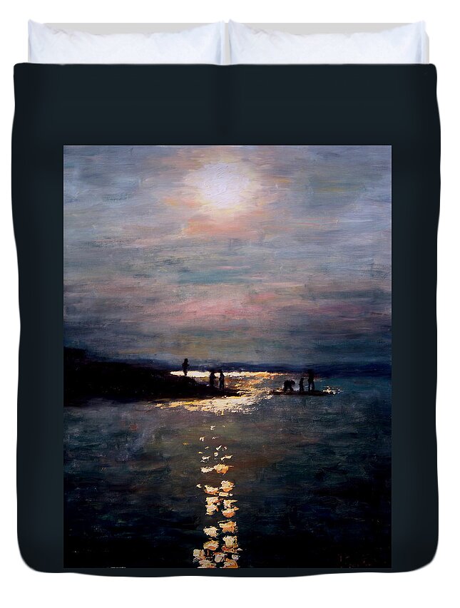 Sunset Duvet Cover featuring the painting Moonlight by Ashlee Trcka