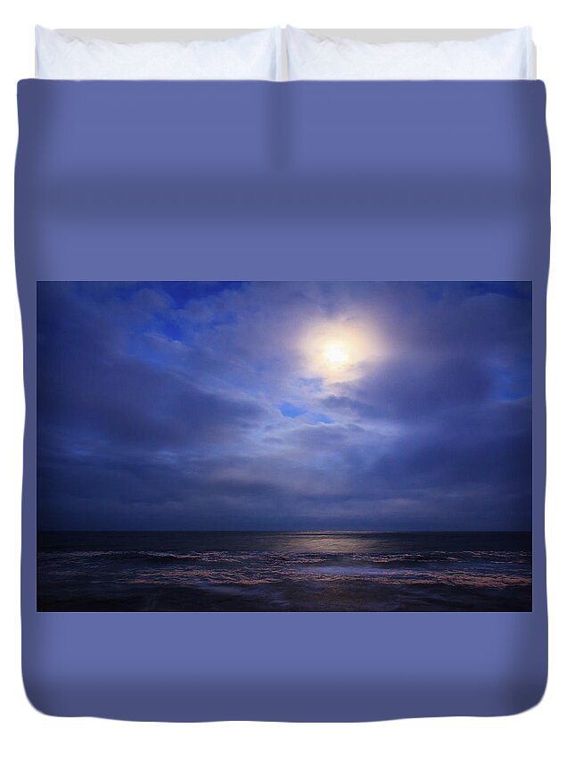 Cape Hatteras Duvet Cover featuring the photograph Moonlight on the Ocean at Hatteras by Joni Eskridge
