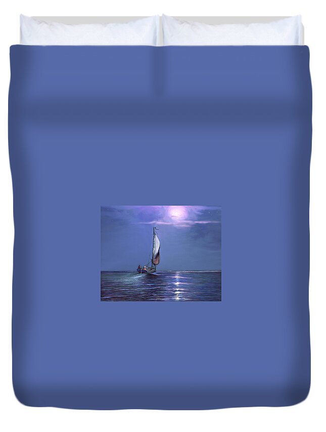 Sailing Duvet Cover featuring the painting Moonlight Sailing by David Van Hulst