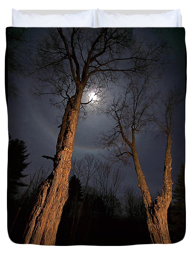Trees Duvet Cover featuring the digital art Moonlight Sentinels by Jerry LoFaro