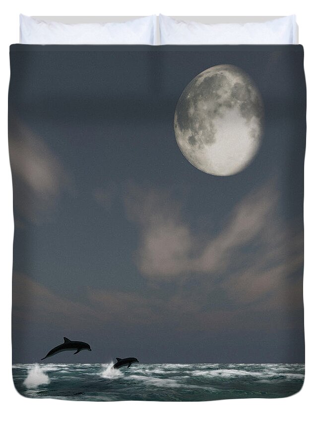 Oceans Duvet Cover featuring the digital art Moonlight Swim by Richard Rizzo