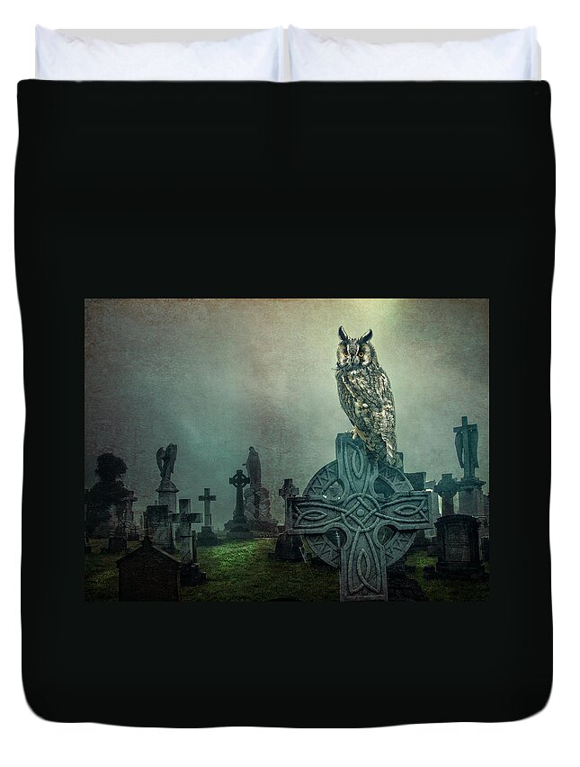 Cemetery Duvet Cover featuring the photograph Moonlight Vigil by Brian Tarr