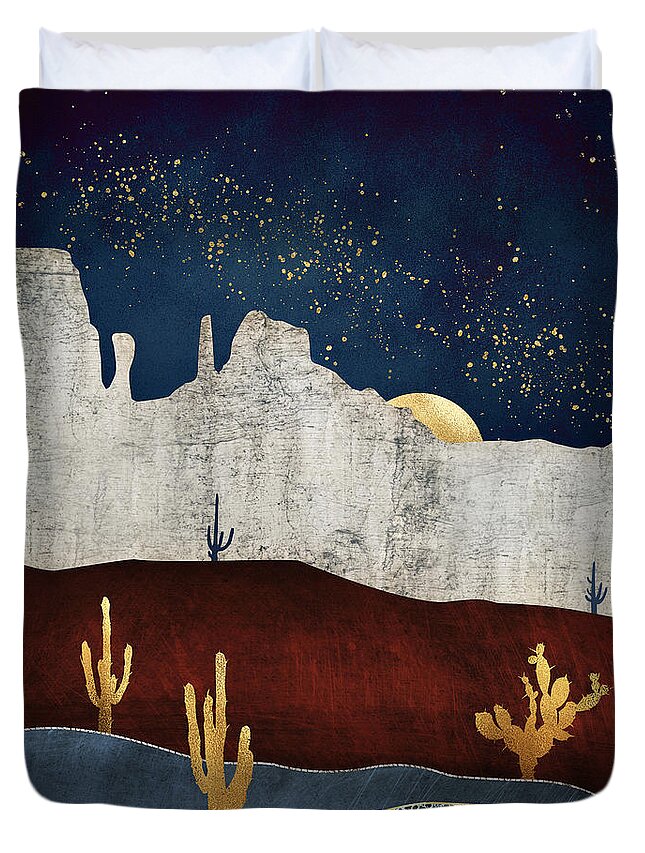 Digital Duvet Cover featuring the digital art Moonlit Desert by Spacefrog Designs