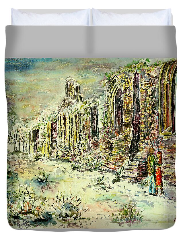 Watercolor Duvet Cover featuring the painting Moonlit footsteps on holy ground by Almo M