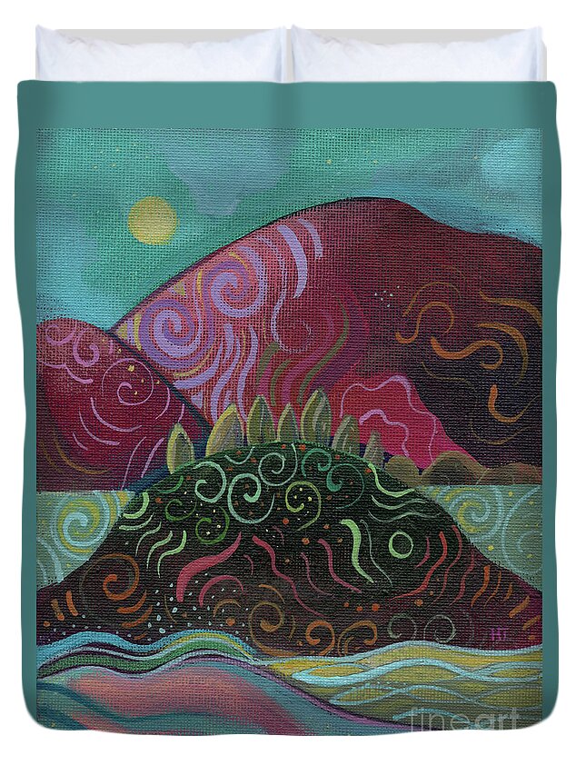 Abstract Landscape Duvet Cover featuring the painting Moonlit by Helena Tiainen