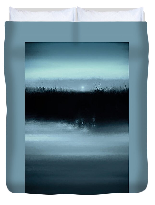 Abstract Duvet Cover featuring the photograph Moonrise on the Water by Scott Norris