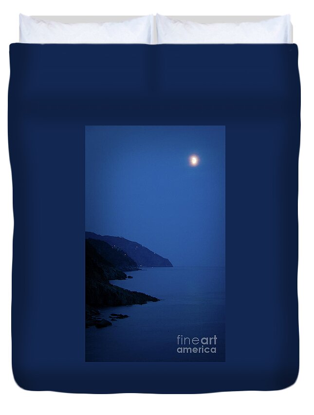 Vernazza Duvet Cover featuring the photograph Moonrise over Vernazza by Doug Sturgess