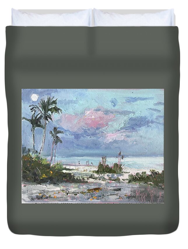 Impressionism Duvet Cover featuring the photograph Moonrise Sanibel by Maggii Sarfaty