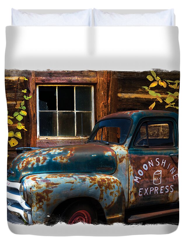 1950s Duvet Cover featuring the photograph Moonshine Express Bordered by Debra and Dave Vanderlaan