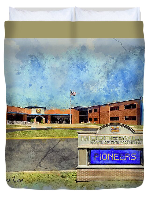 Mooresville Duvet Cover featuring the mixed media Mooresville, Indiana High School by Dave Lee