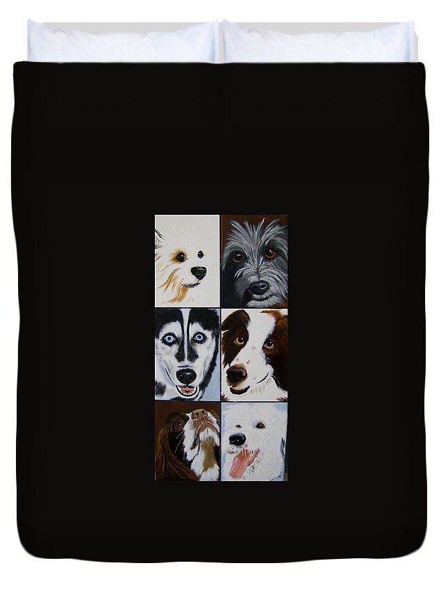Dogs Duvet Cover featuring the painting More Dog Faces of Love by Debra Campbell