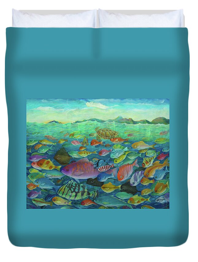 Fish Duvet Cover featuring the painting More Fish by Lynn Bywaters