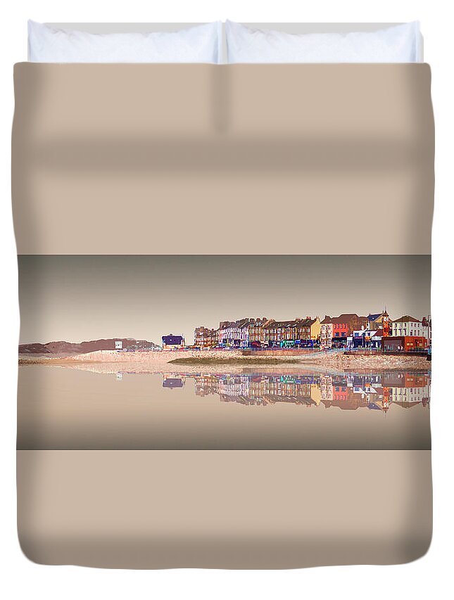 Morecambe Duvet Cover featuring the digital art Reflection Morecambe 1 - Sepia by Joe Tamassy