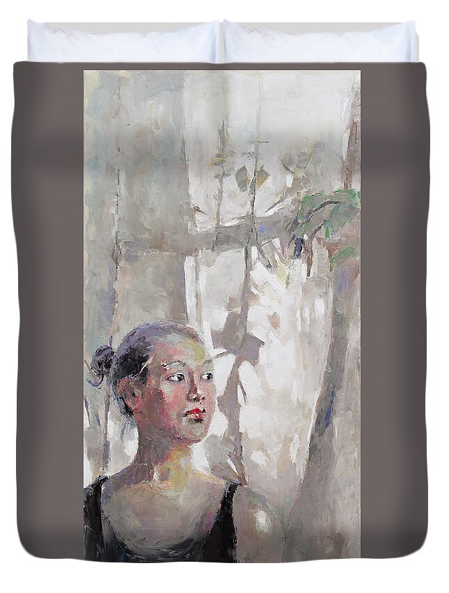 Oil Duvet Cover featuring the painting Morning by Becky Kim