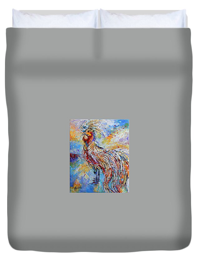 Long Tail Rooster Duvet Cover featuring the painting Morning Call by Jyotika Shroff