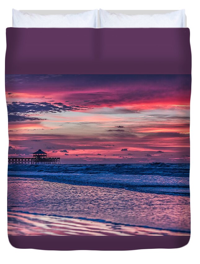 Folly Beach Duvet Cover featuring the photograph Morning Divide - Folly Beach SC by Donnie Whitaker