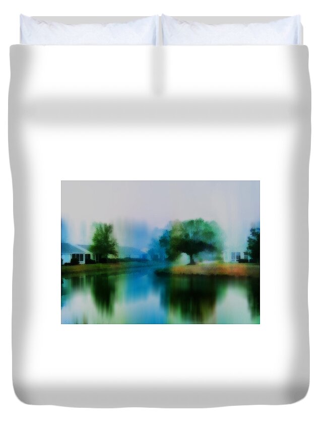 Sun City Duvet Cover featuring the digital art Morning Fog In Sun City by Frank Bright