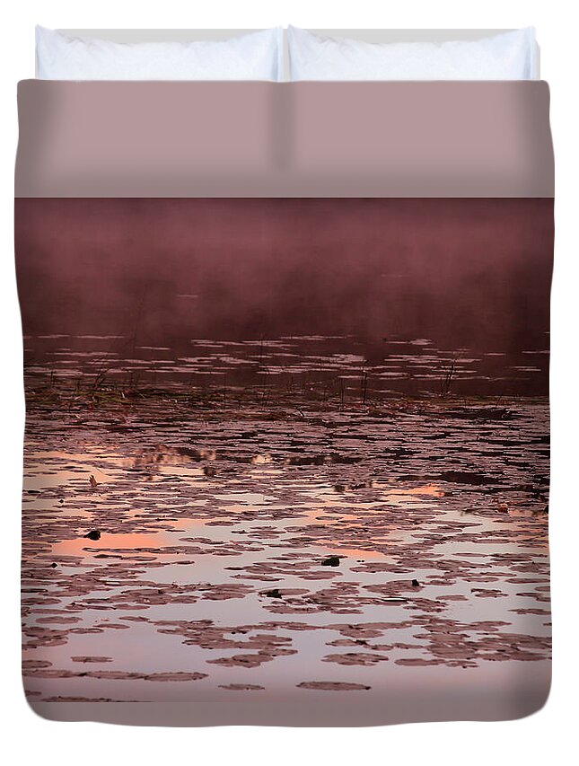 Bonnie Follett Duvet Cover featuring the photograph Morning Fog in the Lily Patch in Mauve by Bonnie Follett
