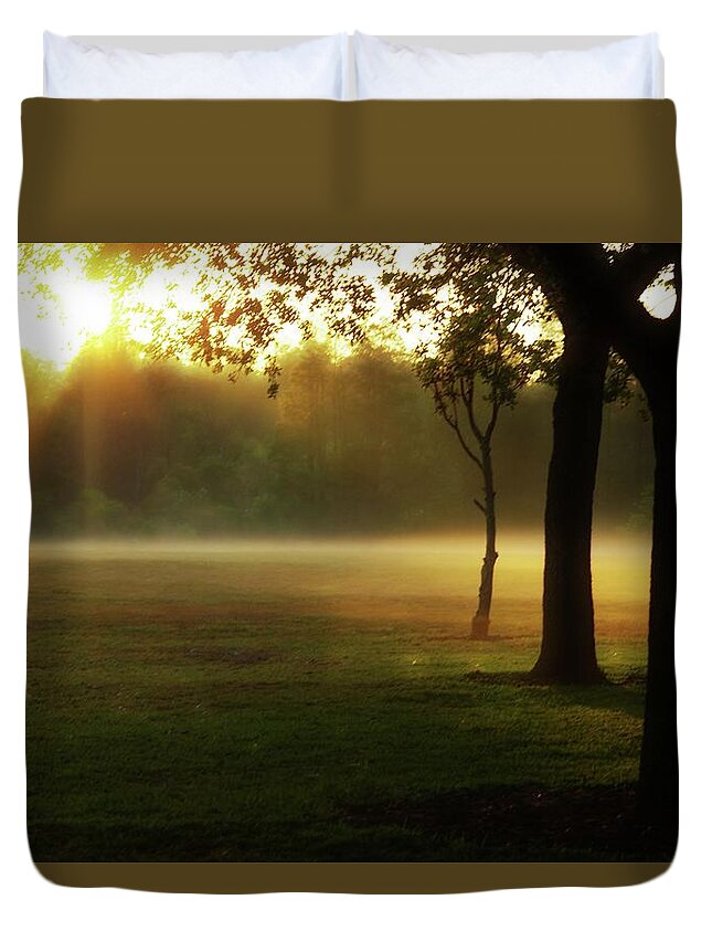 Fog Duvet Cover featuring the photograph Morning Glow by Stoney Lawrentz