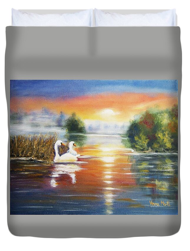 Landscape Duvet Cover featuring the painting Morning Idyll by Vesna Martinjak