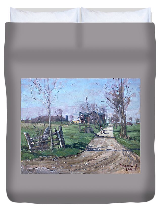 Farm Duvet Cover featuring the painting Morning in the Farm Georgetown by Ylli Haruni