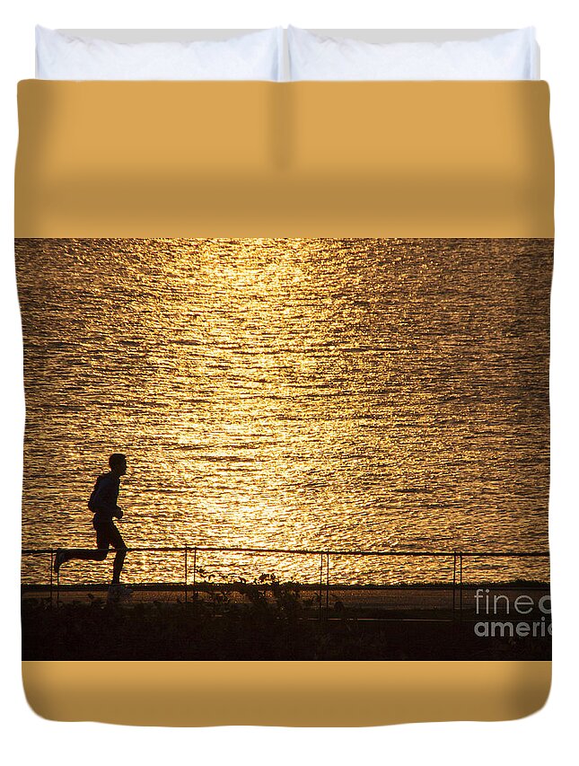 Sunrise Duvet Cover featuring the photograph Morning Jog by Inge Riis McDonald