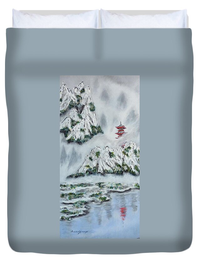 Morning Mist Duvet Cover featuring the painting Morning Mist 1 by Amelie Simmons