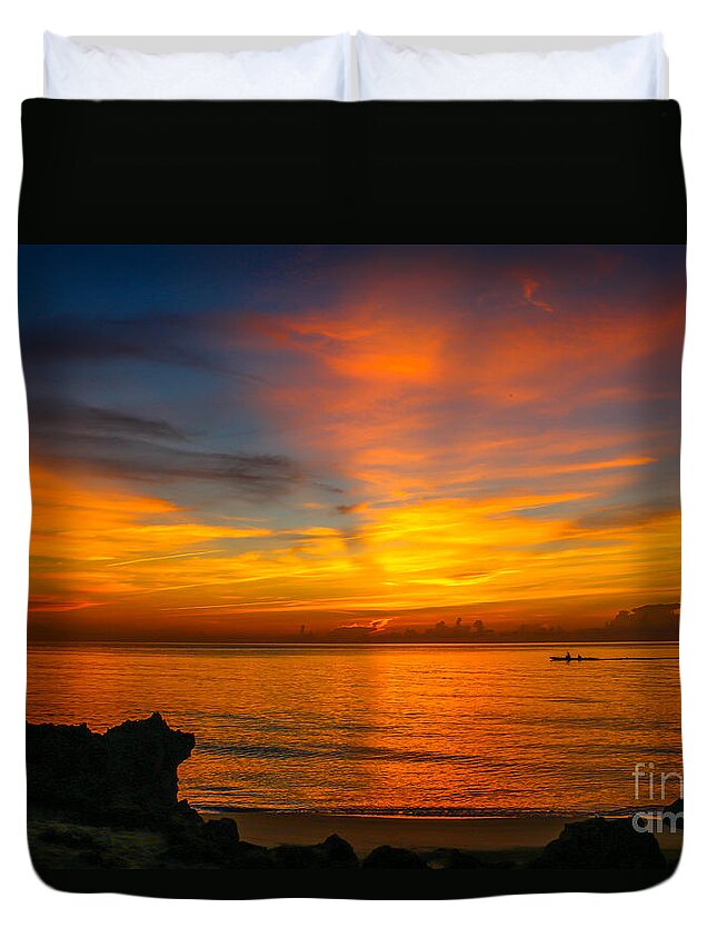 Boat Duvet Cover featuring the photograph Morning on the Water by Tom Claud