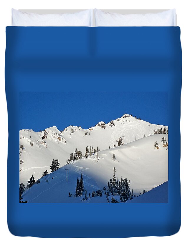 Ski Duvet Cover featuring the photograph Morning Pow Wow by Michael Cuozzo