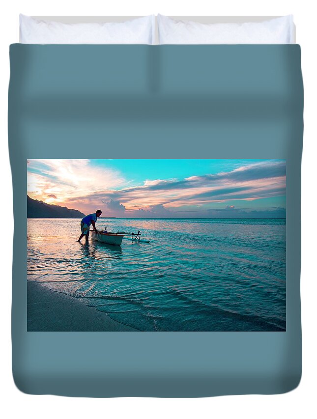 Fisherman Duvet Cover featuring the photograph Morning Ritual by Sharon Jones