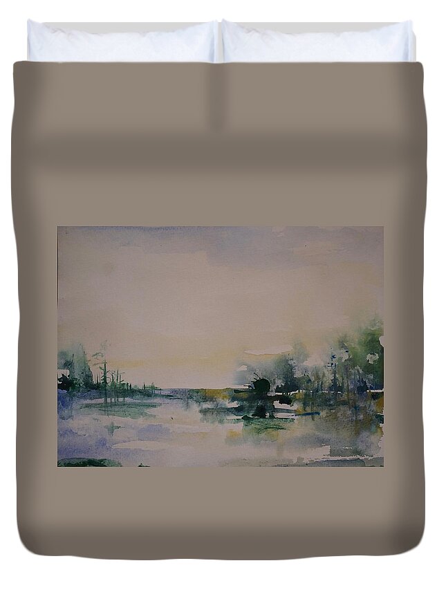 Morning Duvet Cover featuring the painting Morning River Abstract by Robin Miller-Bookhout