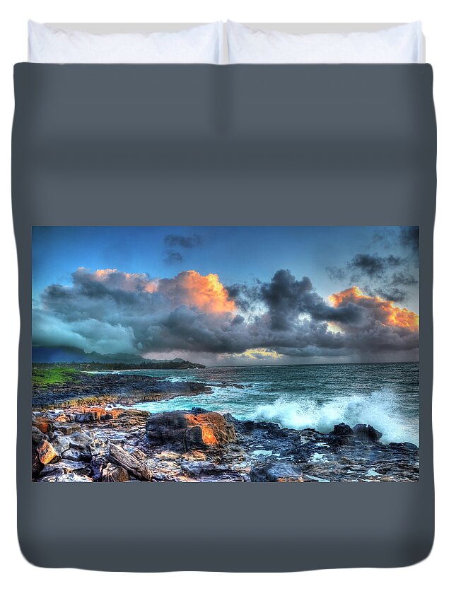 Landscape Duvet Cover featuring the photograph Morning Storm Poipu Kauai by Lawrence Knutsson