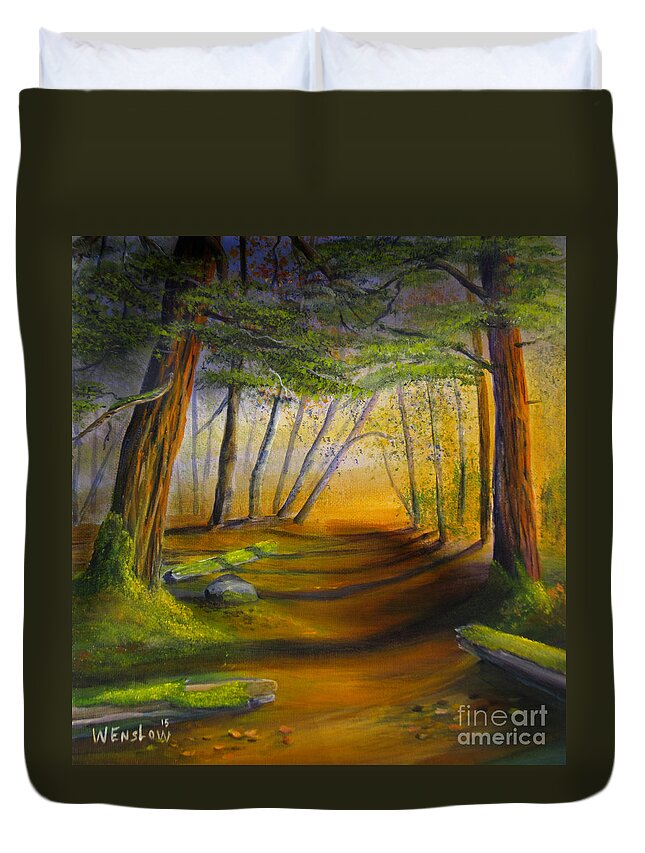 Landscape Duvet Cover featuring the painting Morning Stroll by Wayne Enslow