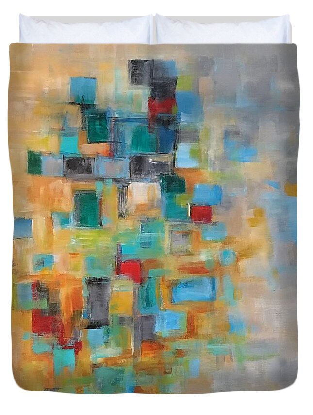Acrylic Abstract Duvet Cover featuring the painting Morning Sunrise #2 by Suzzanna Frank
