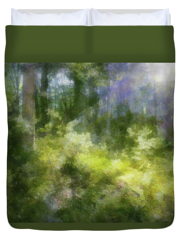 Forest Duvet Cover featuring the digital art Morning Walk in the Forest by Frances Miller