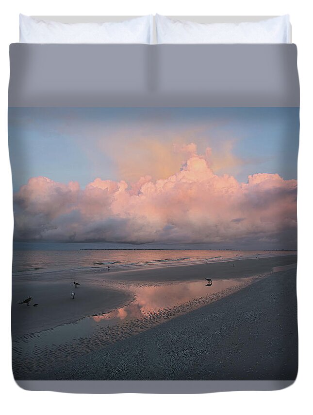 Water Duvet Cover featuring the photograph Morning Walk on the Beach by Kim Hojnacki