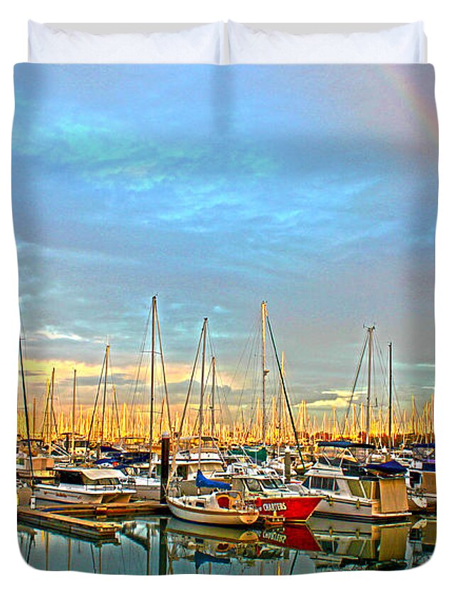 Susan Vineyard Duvet Cover featuring the photograph Morton Bay Rainbow by Susan Vineyard