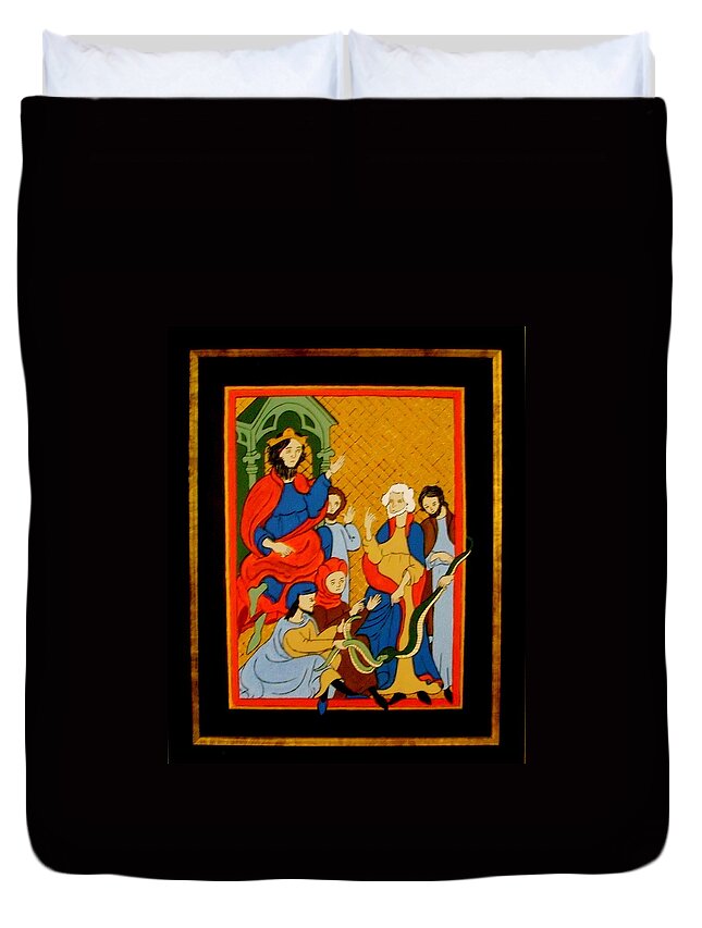 Moses Duvet Cover featuring the painting Moses and Pharaoh by Stephanie Moore