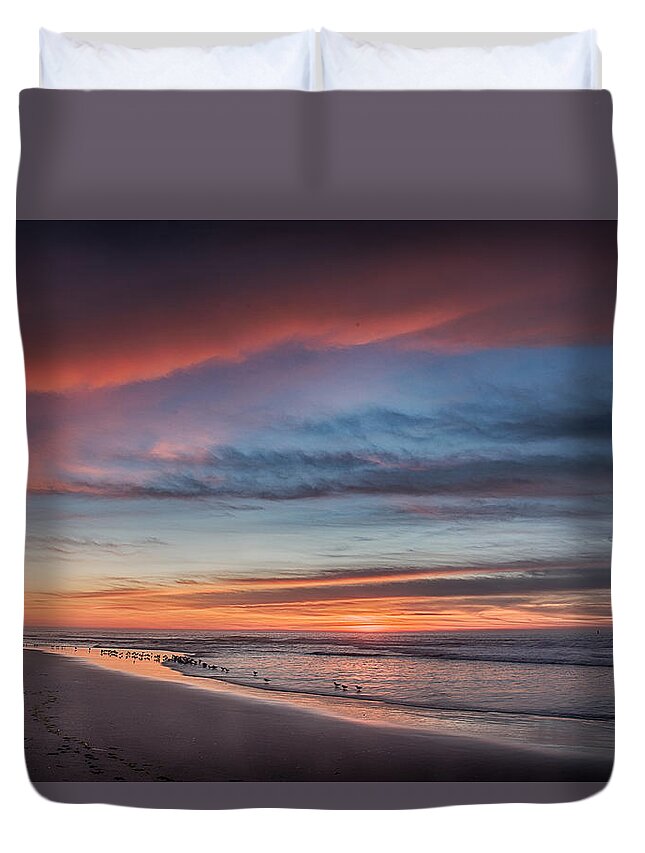 Central California Coast Duvet Cover featuring the photograph Moss Landing Sunset by Bill Roberts